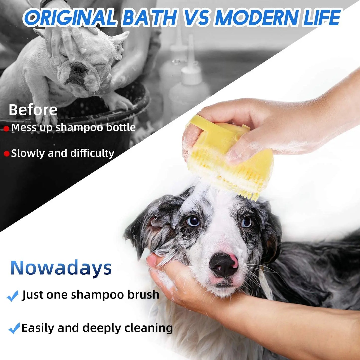 2-in-1 Silicone Pet Shampoo Brush & Massager | Dog & Cat Bath Scrubber