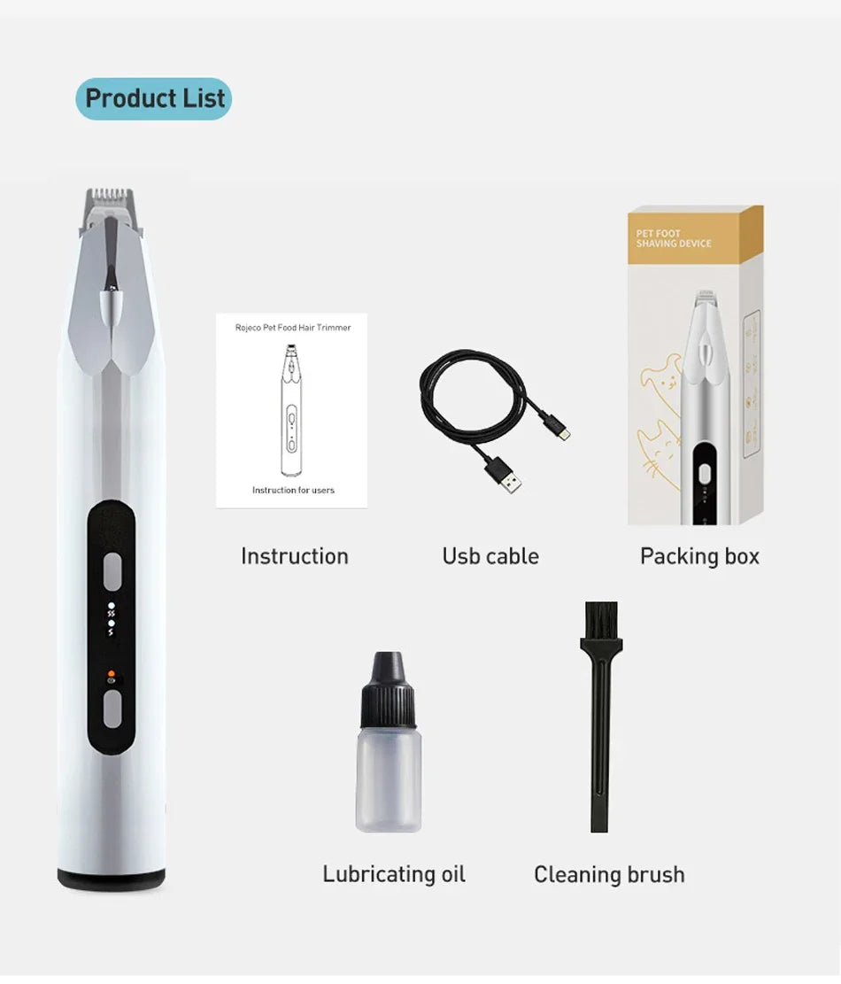 Quiet Pet Paw Trimmer with LED Light – Precise, Stress-Free Grooming for Dogs & Cats