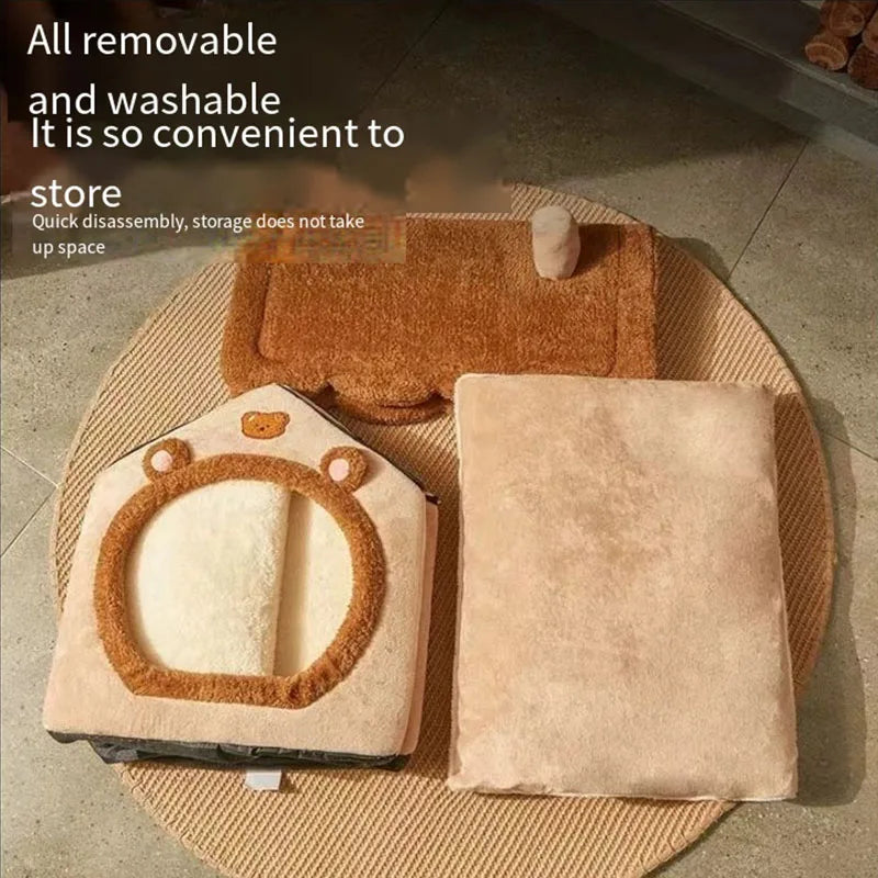 Four Seasons Cozy Pet Bed – Soft, Foldable Cat & Dog Nest with Removable Bed