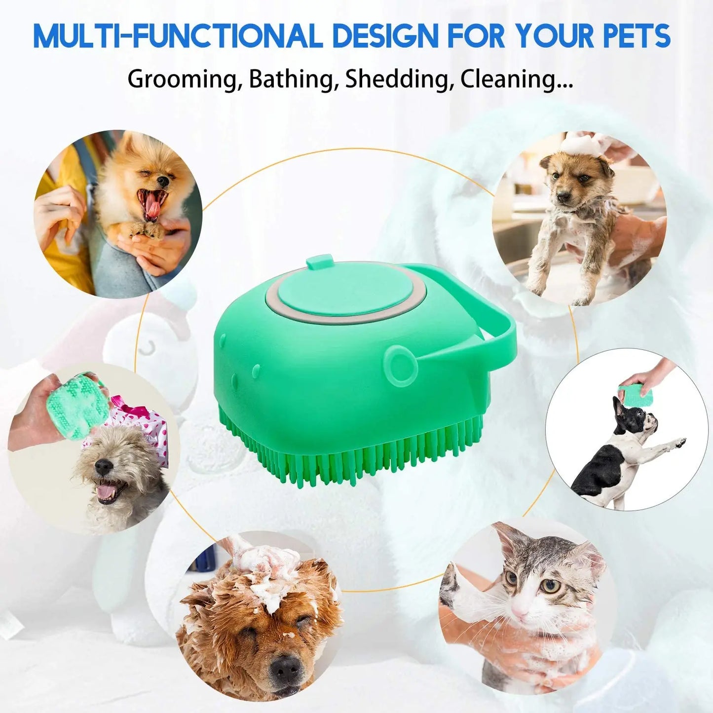 2-in-1 Silicone Pet Shampoo Brush & Massager | Dog & Cat Bath Scrubber